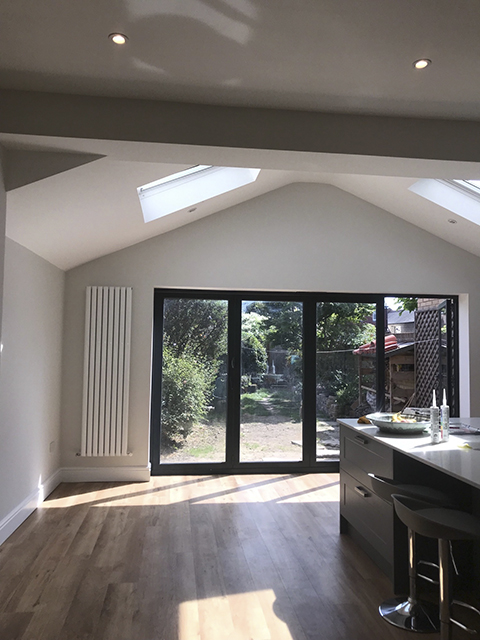 Extension interior with bifold doors, Ealing Park Gardens